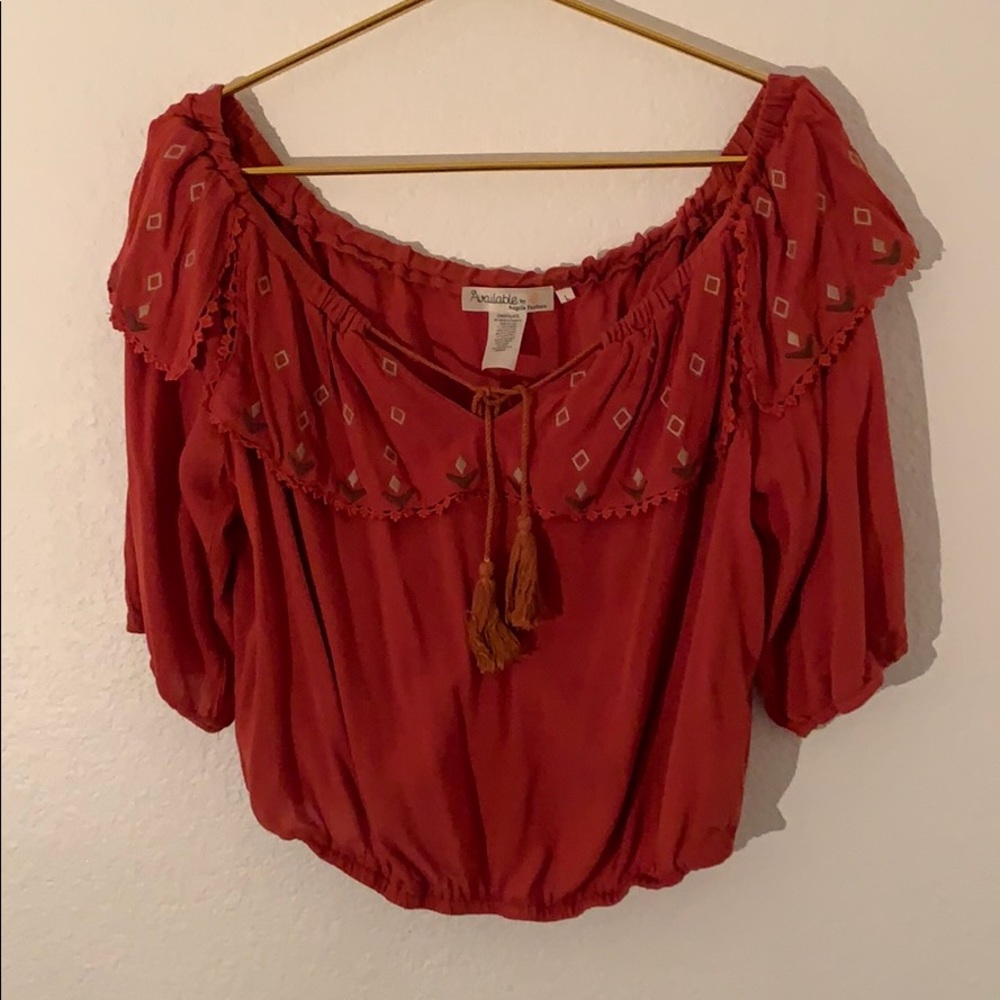 Red off the shoulder crop top